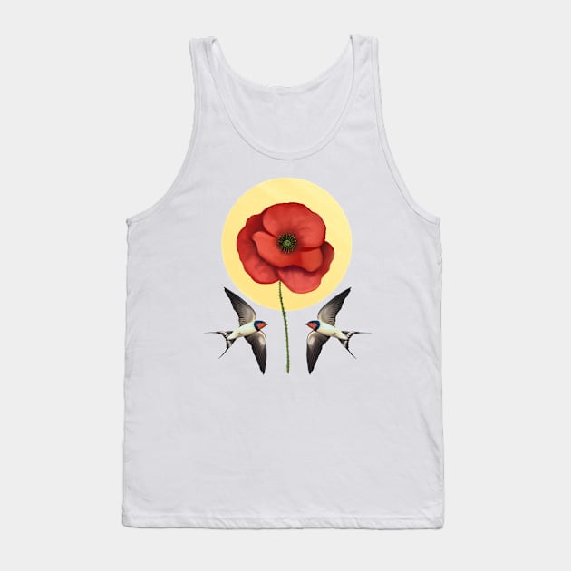 Swallows & poppy Tank Top by Leticia Powers 